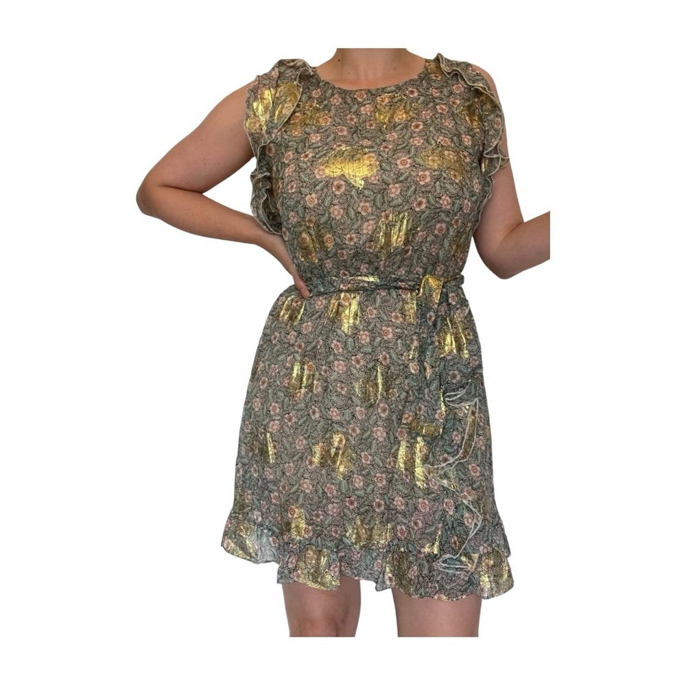 The Kooples Yellow and Gray  Silk Pleated Sundress